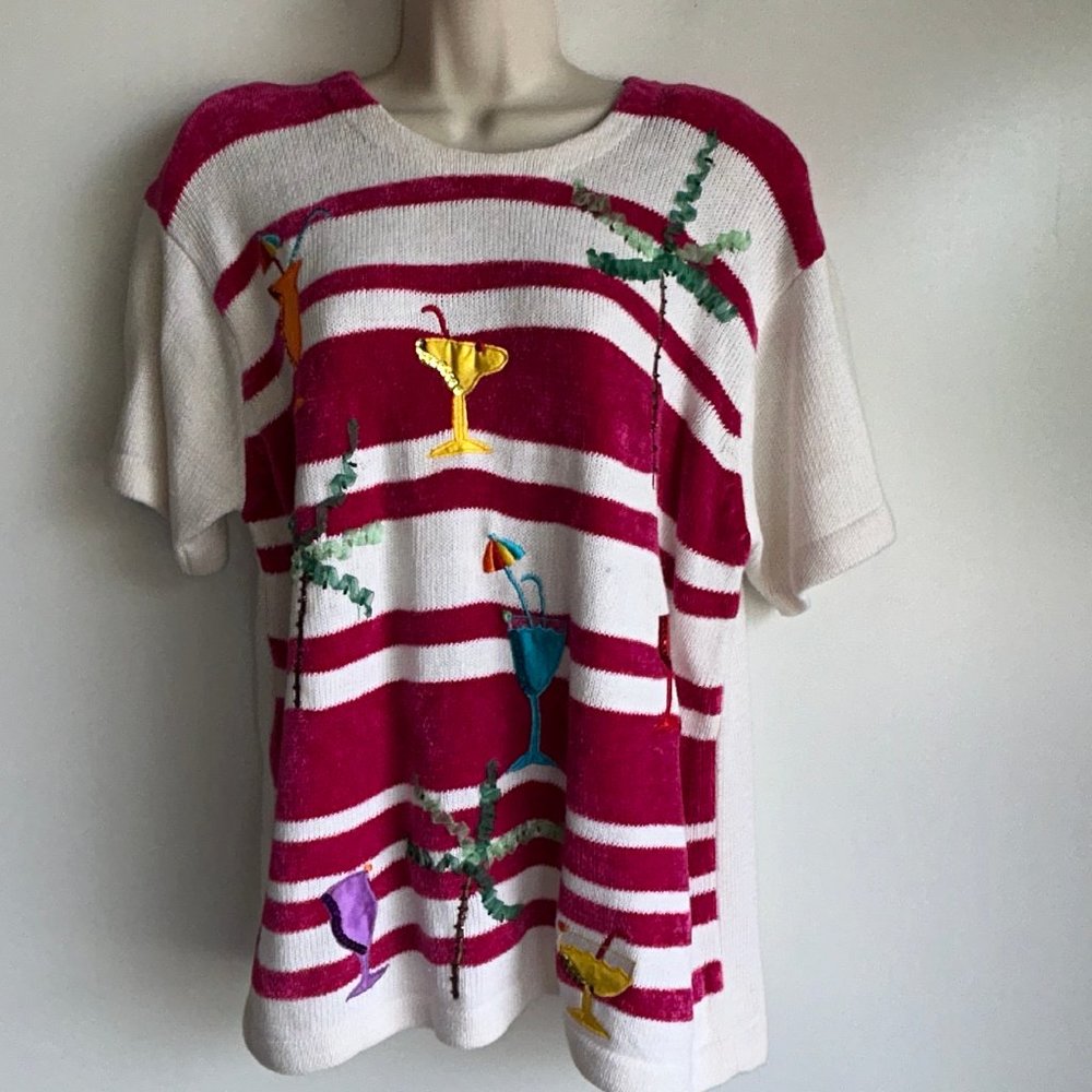 NWT Vintage Victoria Harbour Sequined Cocktail Drink Sweater Size XL